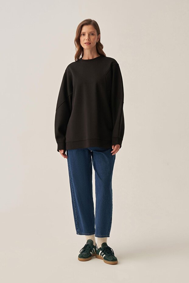 Siyah-Oversize İnterlok Sweat - 1