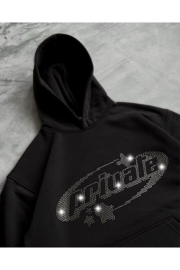 Unisex Oversize Private Glitter Stone Printed Sweatshirt