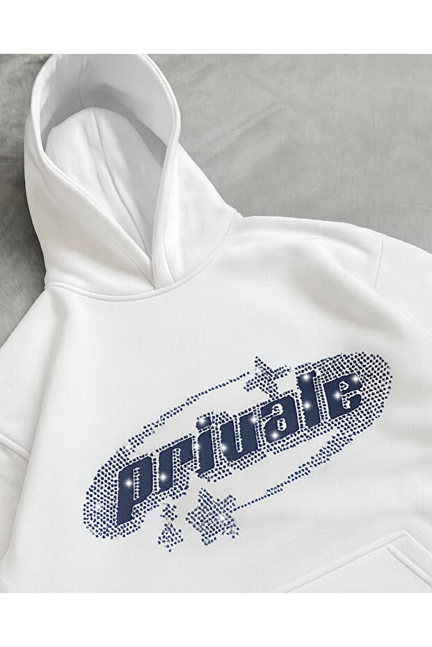Unisex Oversize Private Glitter Stone Printed Sweatshirt