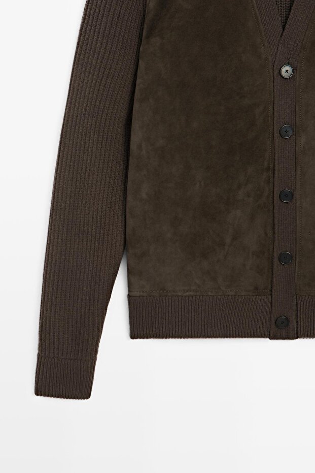 Yün ve deri karışımlı triko hırka - 7