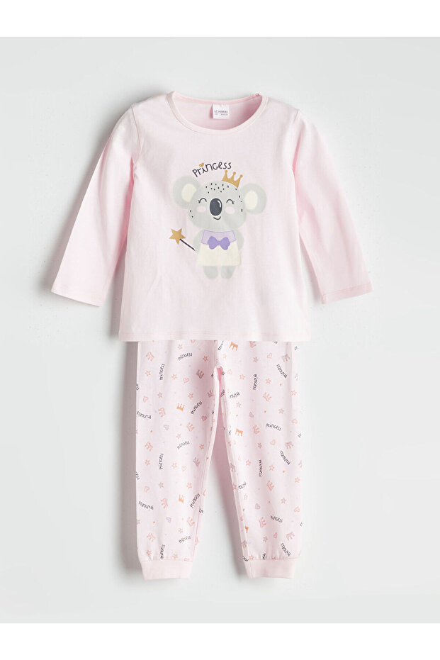 Bisiklet Yaka Baskılı Uzun Kollu Kız Çocuk Pijama - 1