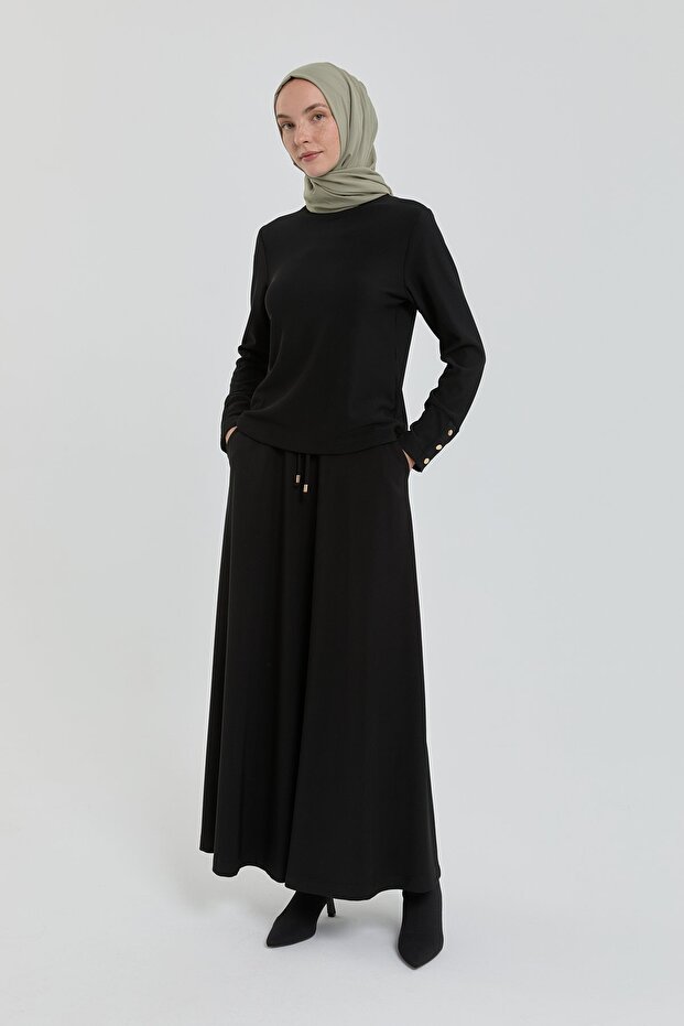 Kloş Örme Etek Siyah - 1