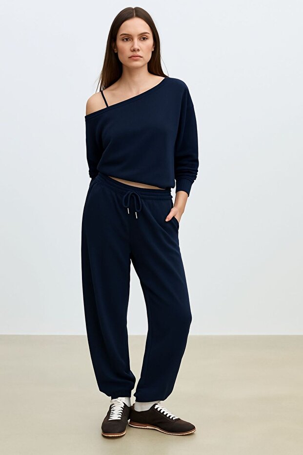 Women's New Boat Neck Sweatshirt Sweatpants Two-Piece Bottom Top Set