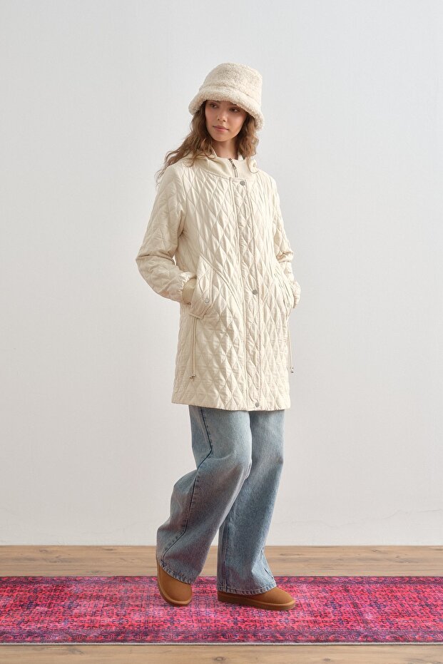 Thin Quilted Hooded Cap Ecru - 1