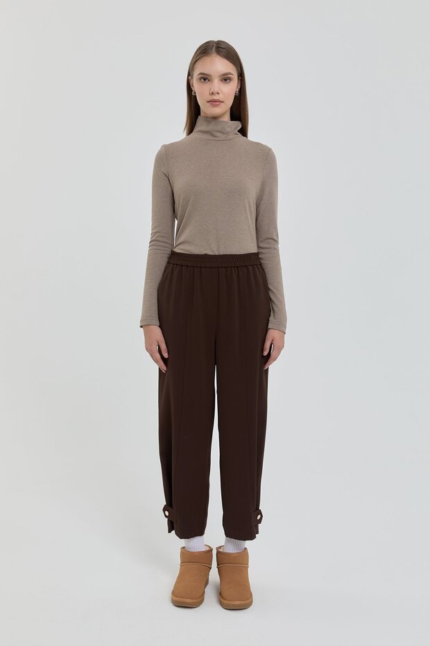 Buttoned Cuff Trousers Brown - 1