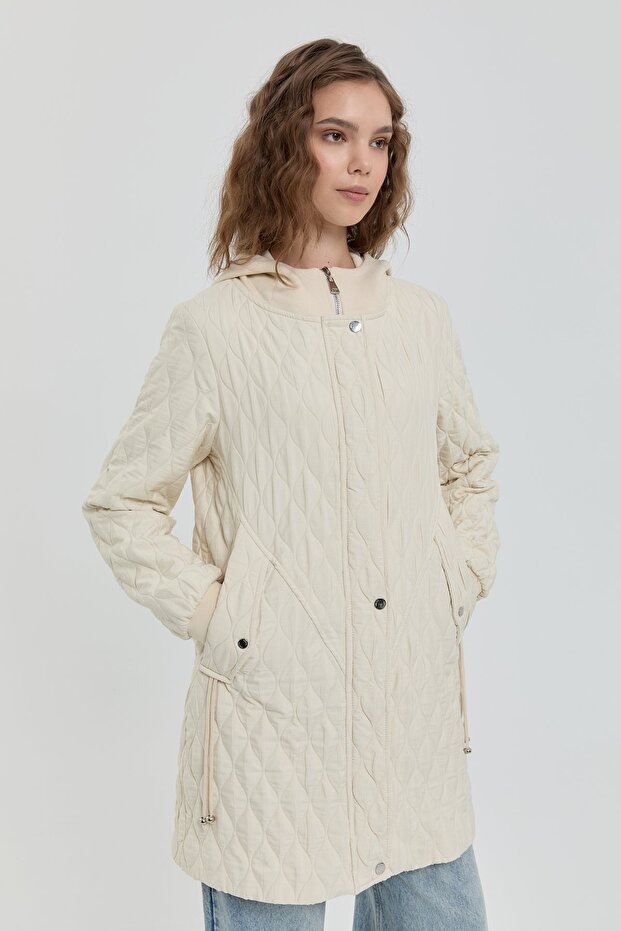 Thin Quilted Hooded Cap Ecru - 5
