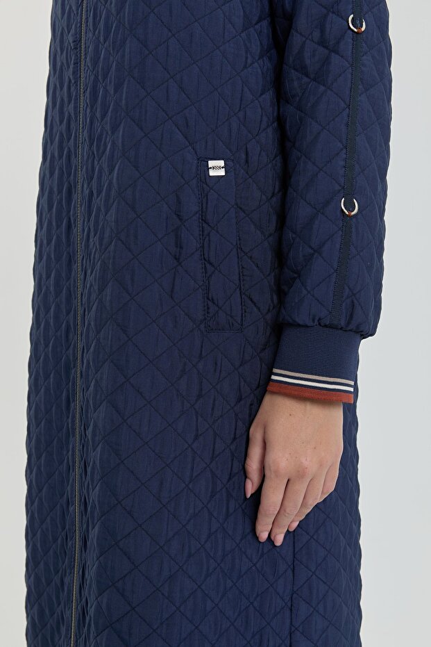 Large Size Thin Quilted Cap Navy Blue - 3