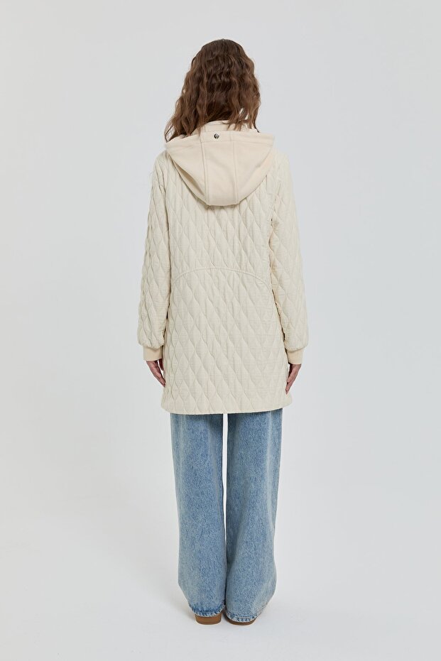 Thin Quilted Hooded Cap Ecru - 6