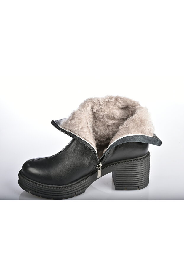 Hakiki Deri Kadın Bot KÜRK ASTAR – 7 Cm Tabanlı Deri Şık Bot MS062 - 4