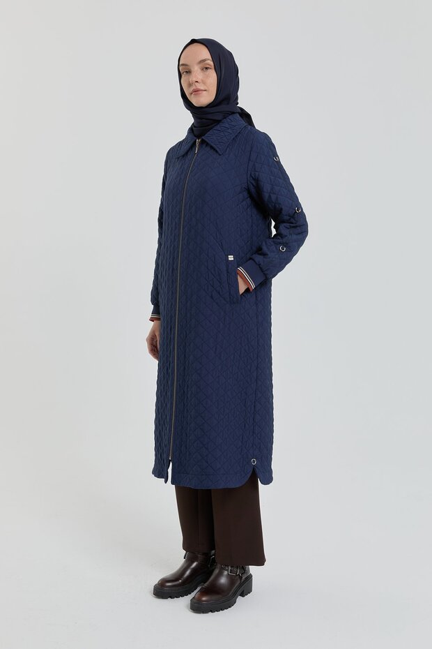 Large Size Thin Quilted Cap Navy Blue - 1