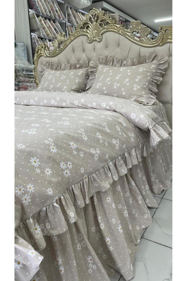 Double Size 150X200Cm Fitted Sheet with Ruffled Skirt,2 Ruffled Pillowcases and Ruffled Duvet Cover