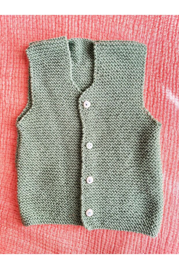 Baby Hand Knitted Vest Water Green 2-4 Years Old