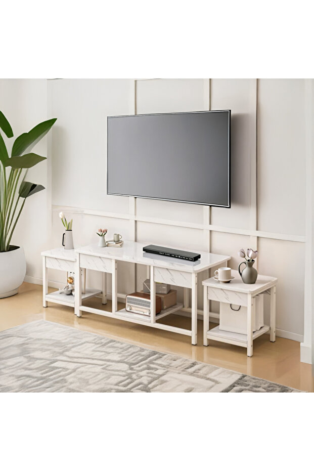 3-piece nesting coffee tables, stackable side tables, TV stand, open storage - 2