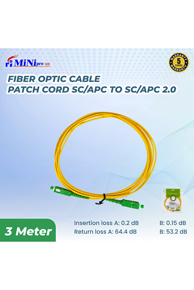SC/APC to SC/APC Fiber Patch Cord-3Meter | Patch Cable Single Mode Simplex,9/125 APC 2.0mm LSZH - 2