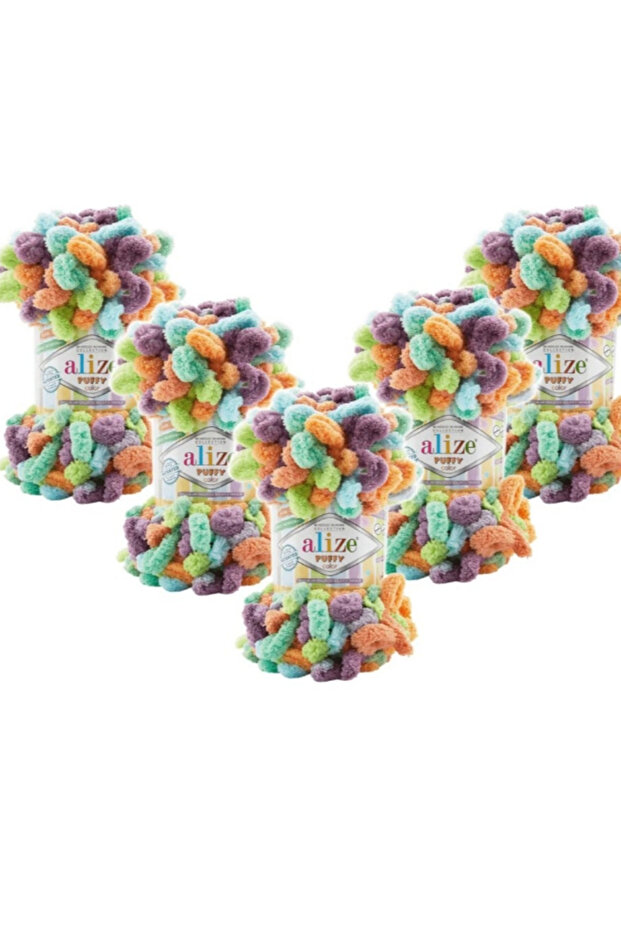 Puffy Color (5 adet) 4530 Örgü İpi Bebek Battaniye, Yatak Örtüsü, Panduf, Atkı,Bere, Hırka Örgü İpi - 1
