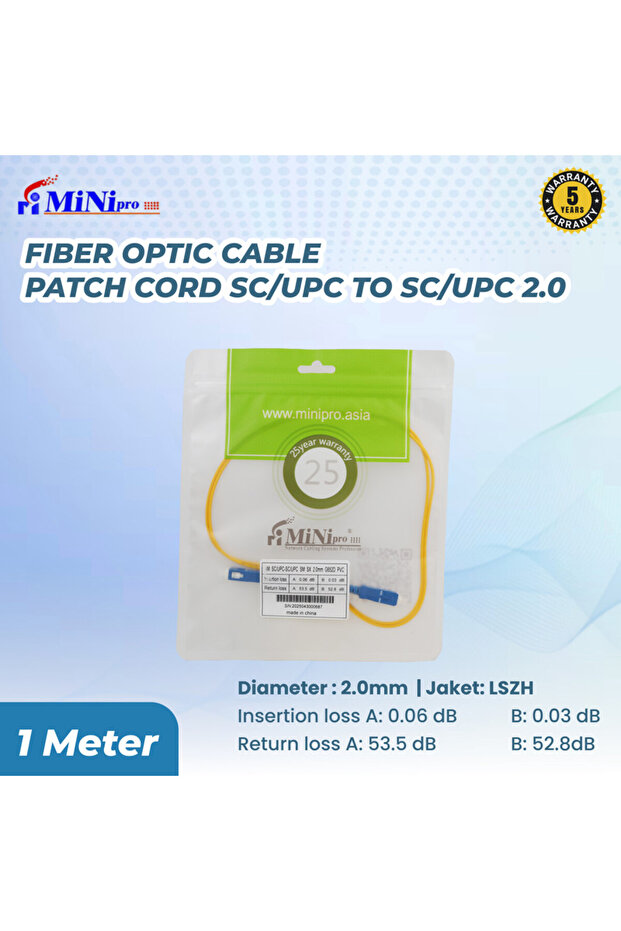 SC/UPC to SC/UPC Fiber Patch Cord-5Meter | Patch Cable Single Mode Simplex,9/125 UPC 2.0mm LSZH - 2