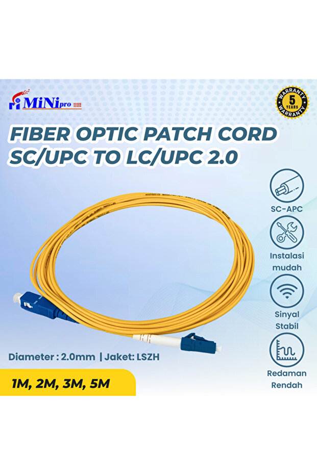 Fiber Optic Patch Cord SC/UPC to LC/UPC 2.0 | Simplex, Single Mode 9/125,UPC Polish | 1 Meter Cable - 5