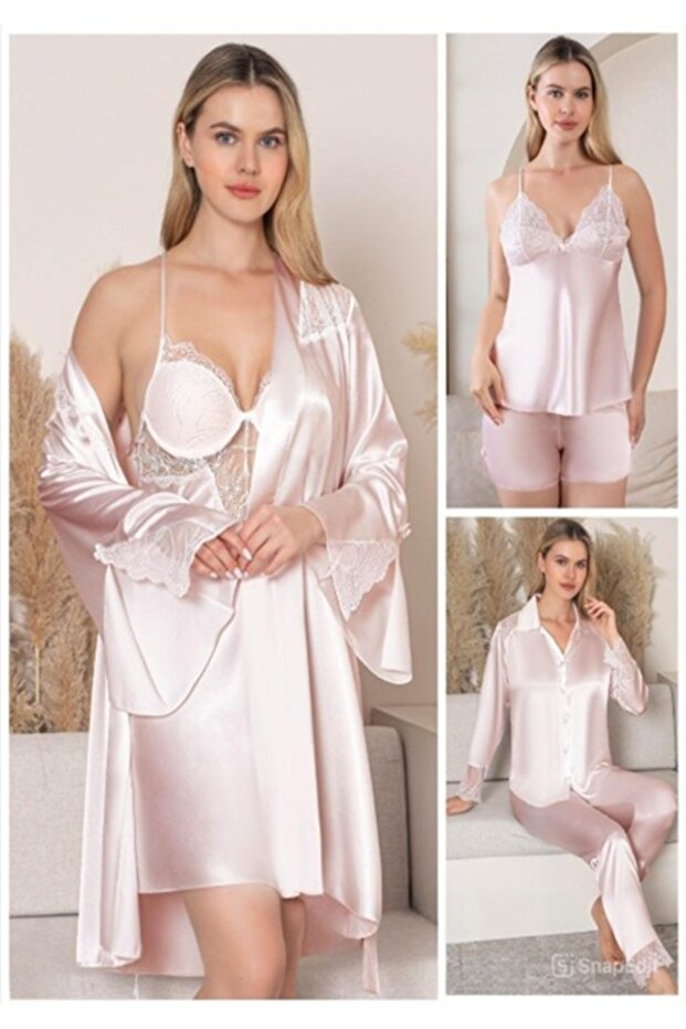 Women's Dowry Set 6 Piece Satin Nightgown&Robe&Pajama Set