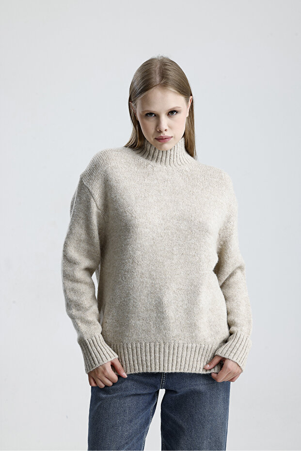 Dik Yaka Kadın Triko Kazak - 3