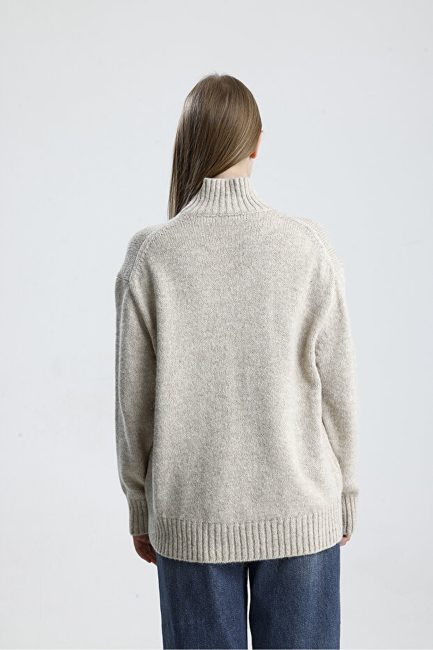 Dik Yaka Kadın Triko Kazak - 8