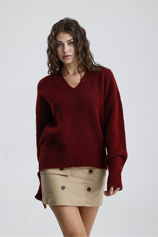 V Yaka Kadın Triko Kazak - 8