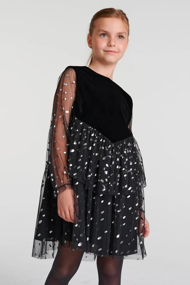 She&She Brand 4-12 Years Old Girls' Black Long Sleeve Cotton Lining Dress