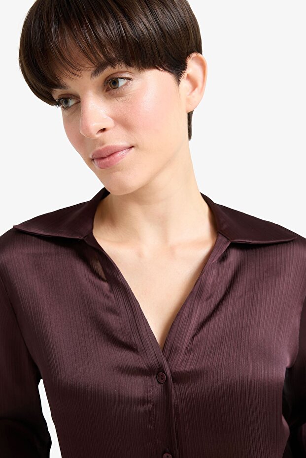 Regular Fit Saten Uzun Kollu Gömlek G1924AX25AU - 5