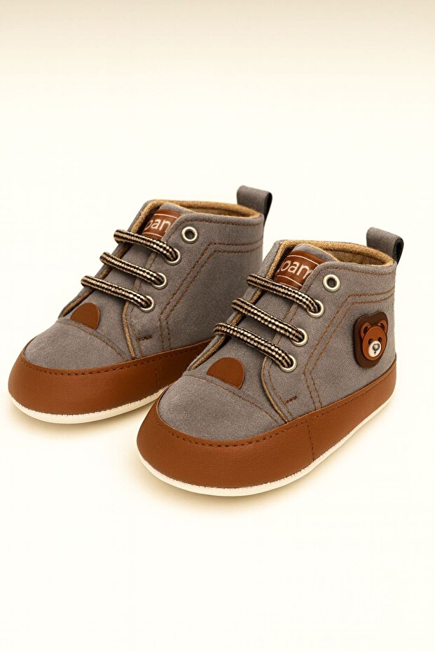 Bebek Kaydırmaz Taban Ayıcık Detaylı Şık Esnek ve Yumuşak ilk Adım Ayakkabısı 18-19 numara - 2