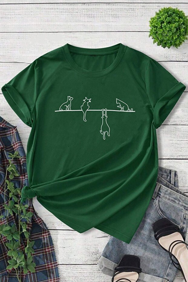 Unisex Cat Printed Oversize T-shirt
