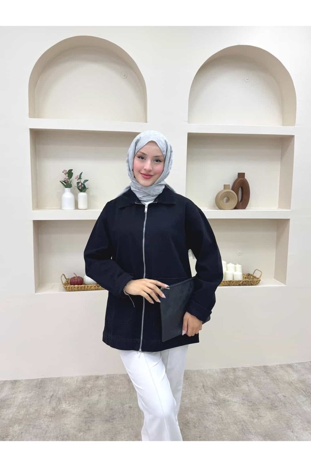 سترة من الدنيم بسحاب - 3