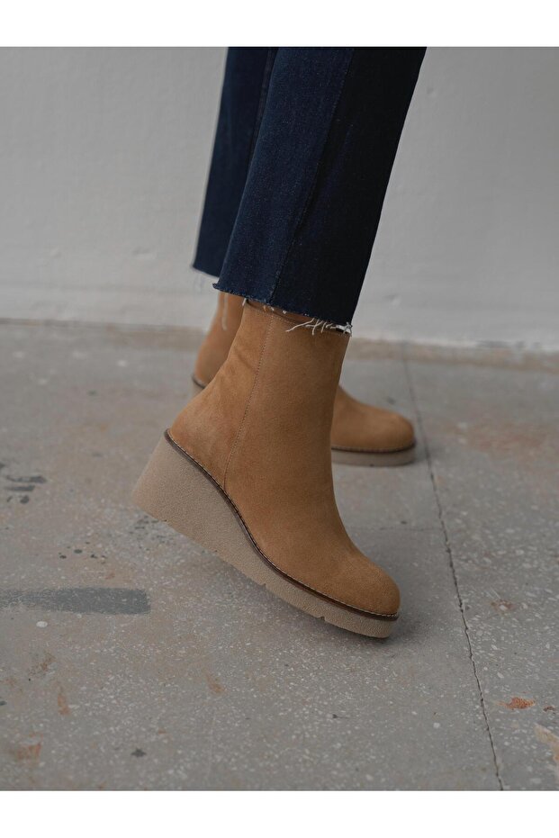 Nubia Camel Süet Hakiki Deri Kadın Bot - 5