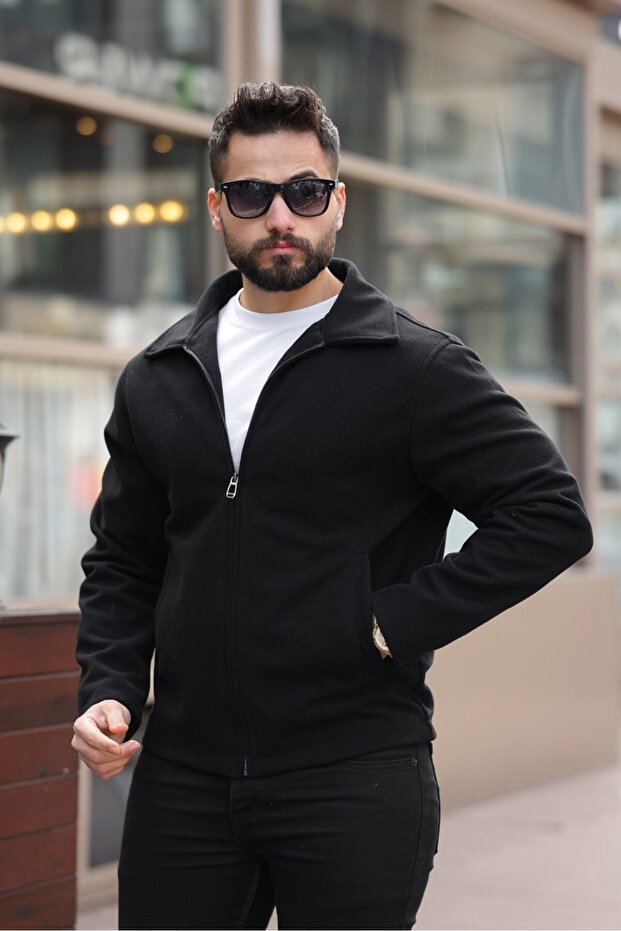 Stylish and Basic Slim Fit Cashmere Jacket - 4
