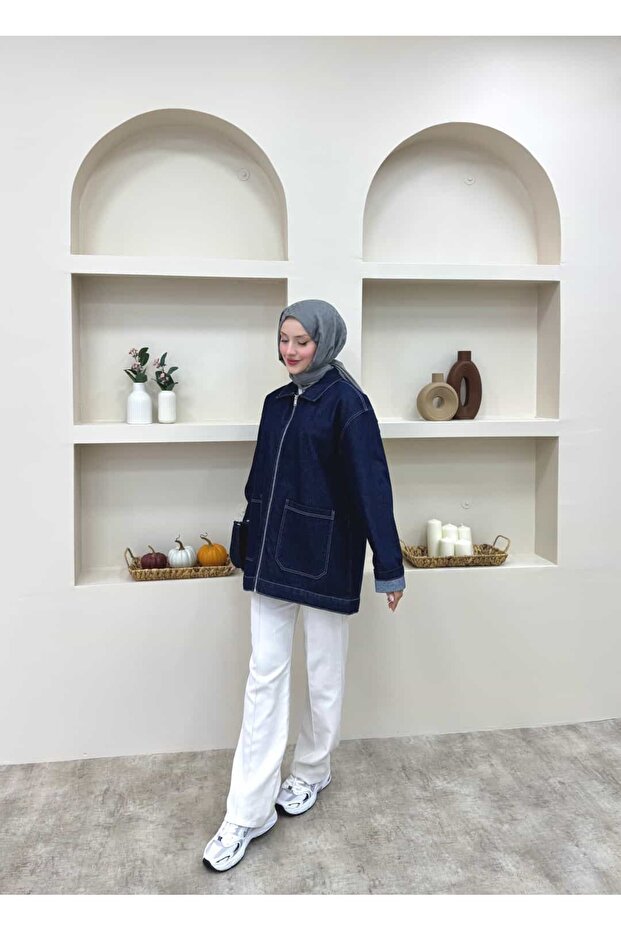 Zippered Denim Jacket - 3