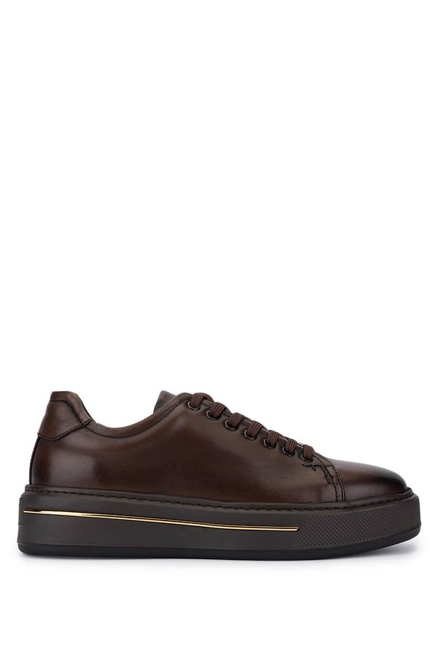 Men's Genuine Leather Brown Sneakers & Sports Shoes