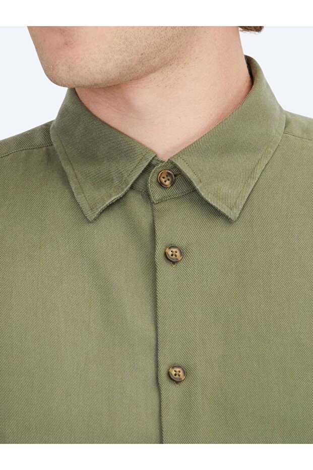 Haki Regular Fit Dokuma Casual Gömlek - 4