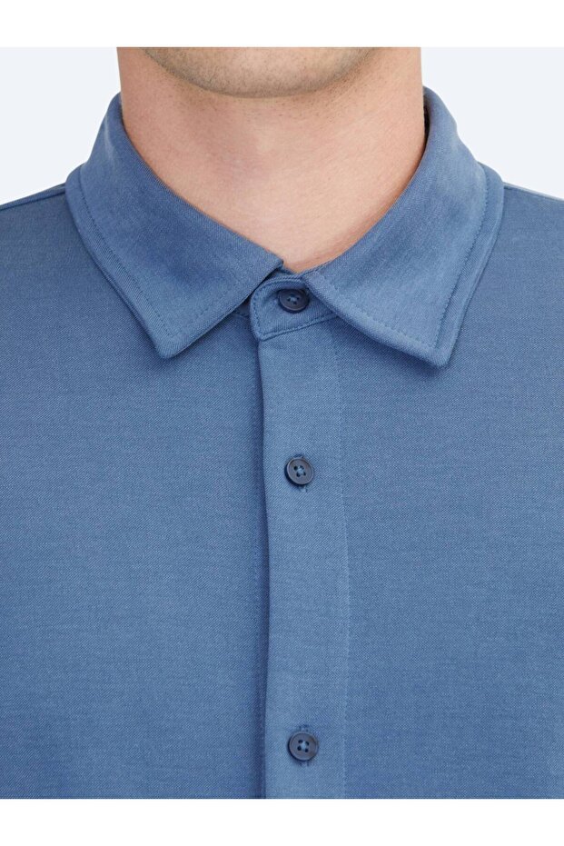 Mavi Düz Regular Fit Casual Gömlek - 4