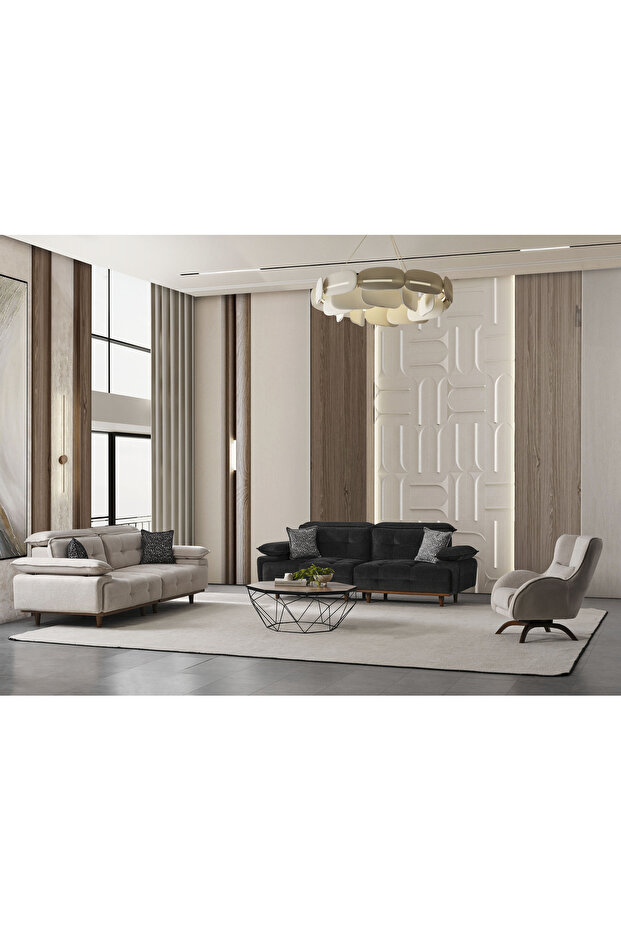 HERA 3+3+1 KOLTUK TAKIMI - GÜRGEN İSKELET - SİLİNEBİLİR KUMAŞ - 1