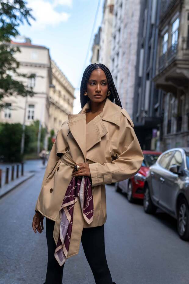 Tyra Camel Belted Short Trench Coat