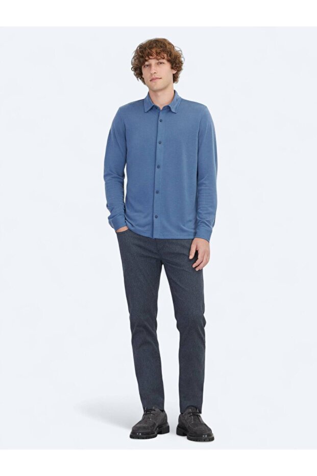 Mavi Düz Regular Fit Casual Gömlek - 2