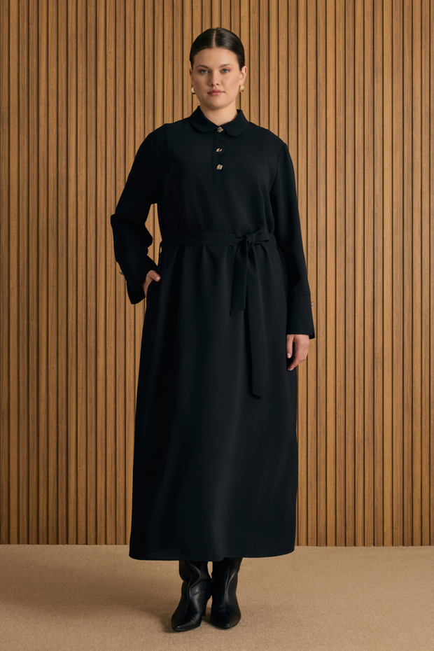 Yakası Düğmeli Elbise - 1