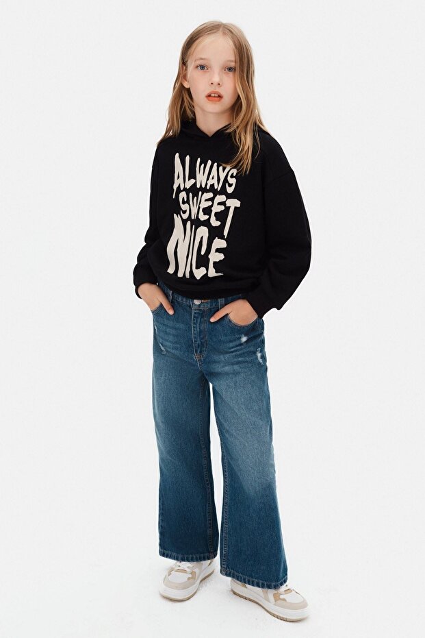 8-14 Years Old Always Nice Girls' Sweatshirt-Black