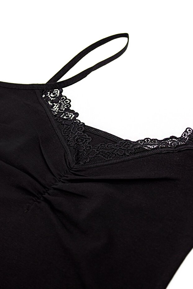 Kadın Atlet İp Askılı Önü Büzgülü (%96 Pamuk - %4 Elastan) - 2