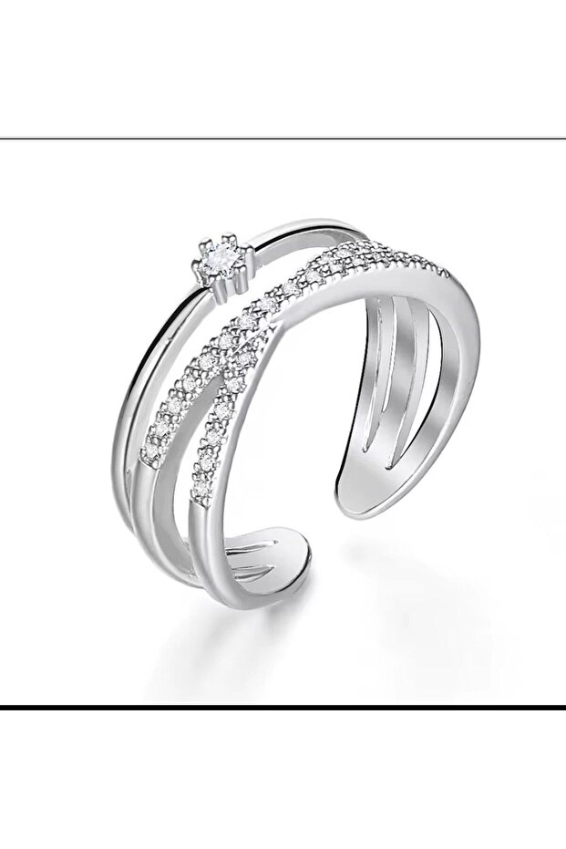 Adjustable Women's Shiny Steel Ring with Stones