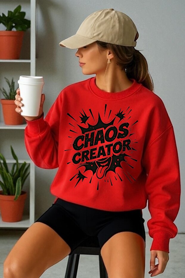 سويت شيرت برقبة دائرية مطبوع عليه Chaos Creator بأكمام طويلة للجنسين