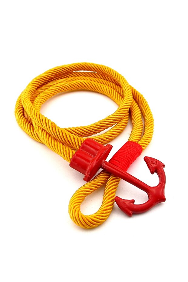 Yellow Red Fan Two Rows of Winding with Large Metal Anchor Men's Bracelet M063B