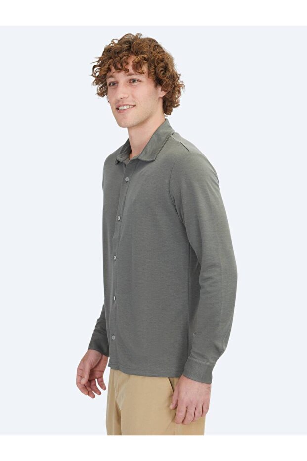 Haki Düz Regular Fit Casual Gömlek - 3