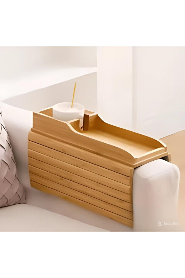 Foldable Bamboo Sofa Armrest Tray - 1