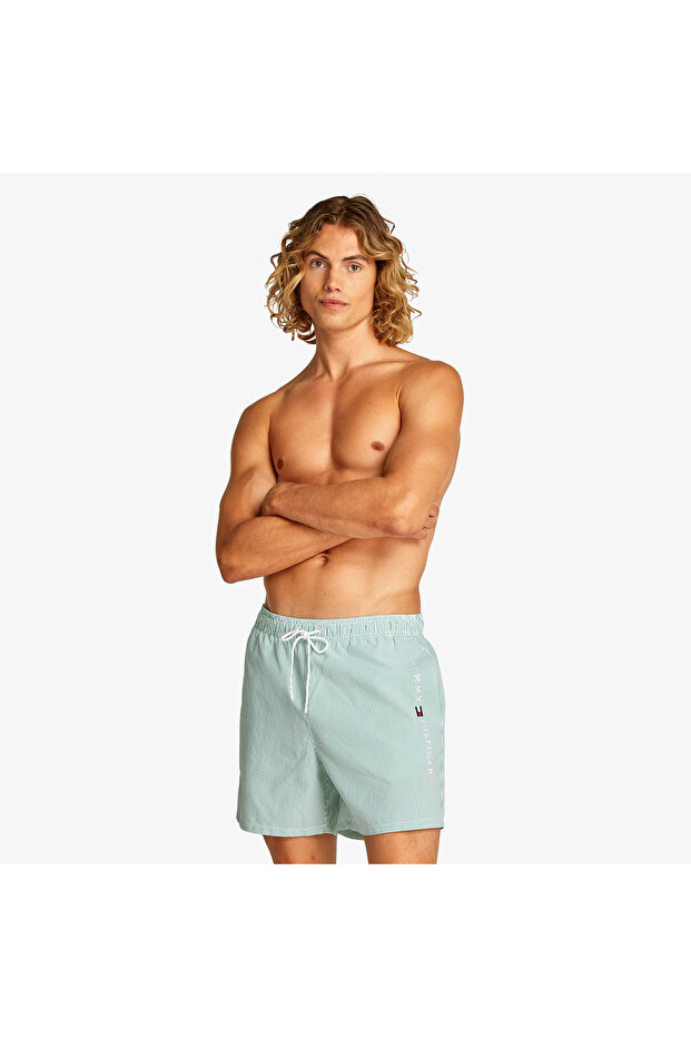 Medium Drawstring Ithaca Stripe Erkek Yeşil Mayo Şort - 1