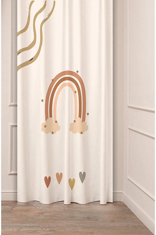 Rainbow Beige Plain Cream Patterned Design Digital Printed Modern (Single Panel) Children's Room Background Curtain