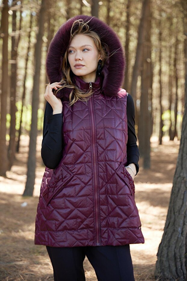 CEBİ TAŞLI KÜRKLÜ KAPİTONE YELEK - 3